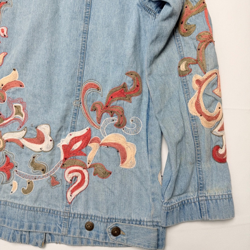 Y2K Chicos Embroidered Cotton Denim Medium Women Jacket Boho Artsy Festival - Picture 11 of 12